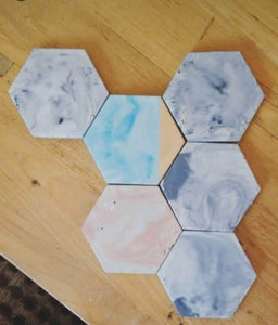 Hexagon Coasters in  Blue Marble